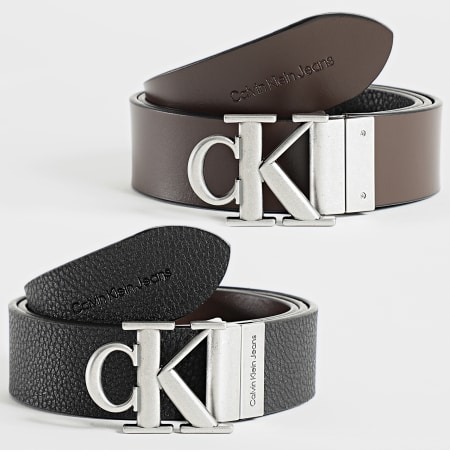 Calvin Klein - Cintura rotonda reversibile con monogramma 0469 nero