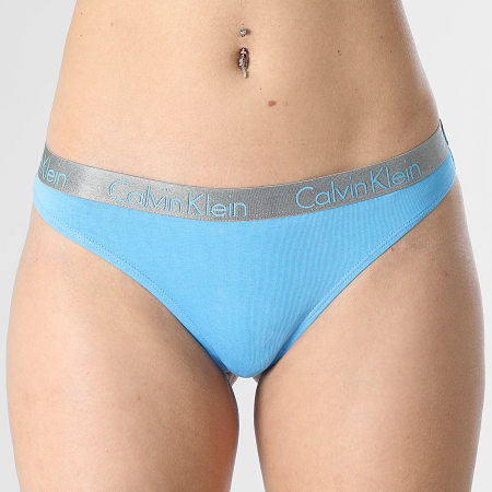 Calvin Klein - Lot De 3 Strings Femme QD3560E Bleu Noir Gris Chiné