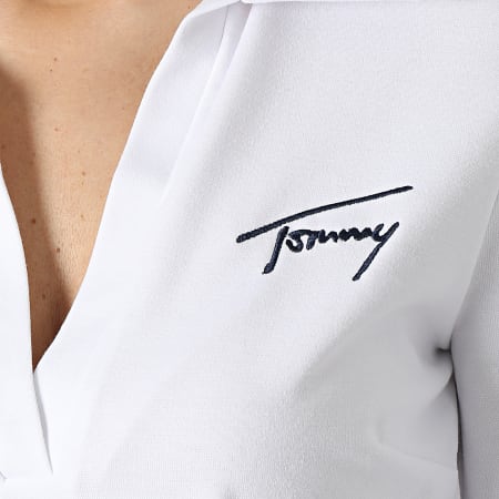 Tommy Jeans - Polo Manches Longues Femme Baby Crop Signature 4965 Blanc