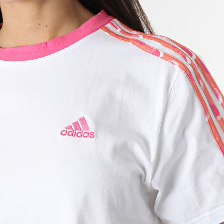 Adidas Sportswear - Tee Shirt Crop Femme A Bandes 3 Stripes IC9882 Blanc