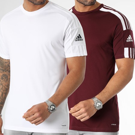 Adidas Sportswear - Lot De 2 Tee Shirts A Bandes GN8091 GN5726 Blanc Bordeaux