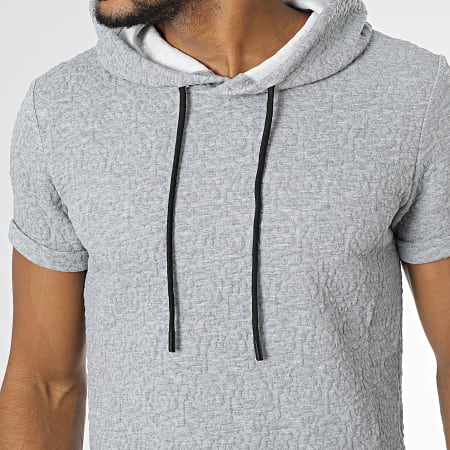 John H - Camiseta oversize con capucha gris jaspeado