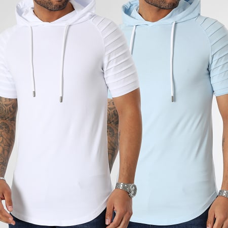 LBO - Lote de 2 camisetas oversize con capucha 2386 2502 Blanco Azul