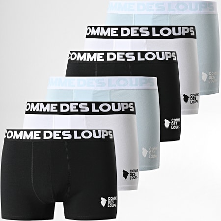 Comme Des Loups - Confezione da 6 boxer neri azzurri bianchi