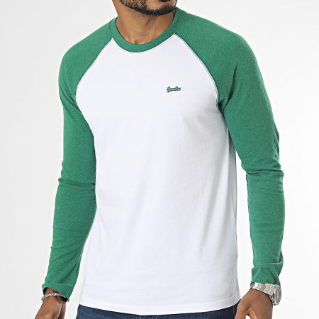 Superdry - Tee Shirt Manches Longues Raglan M6010549A Blanc Vert