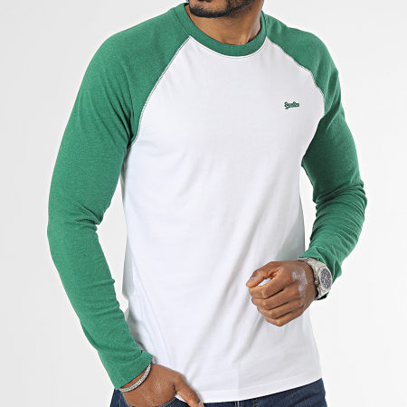 Superdry - Tee Shirt Manches Longues Raglan M6010549A Blanc Vert