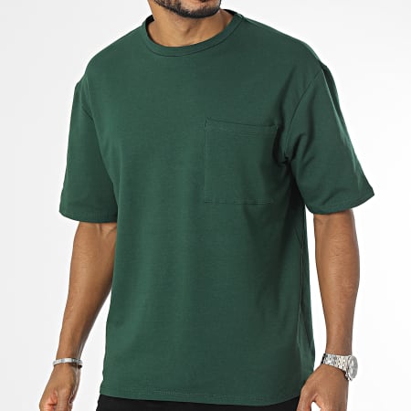 Aarhon - Tee Shirt Oversize Large A Poche Poitrine Vert Foncé