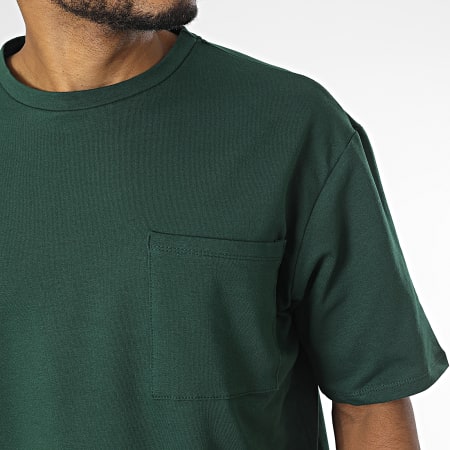 Aarhon - Tee Shirt Oversize Large A Poche Poitrine Vert Foncé