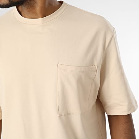 Aarhon - Tee Shirt Oversize Large A Poche Poitrine Beige