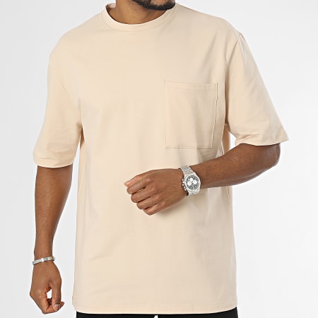 Aarhon - Maglietta oversize beige di grandi dimensioni con tasca sul petto