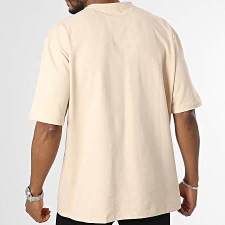 Aarhon - Maglietta oversize beige di grandi dimensioni con tasca sul petto