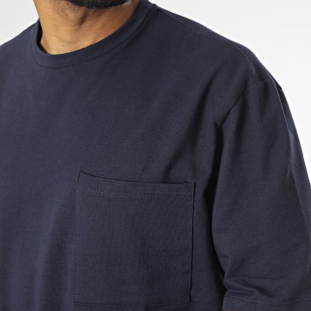 Aarhon - Tee Shirt Oversize Large A Poche Poitrine Bleu Marine