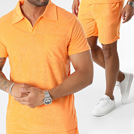 Frilivin - Set di pantaloncini da polo e pantaloncini da jogging a maniche corte arancioni