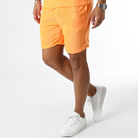 Frilivin - Conjunto de polo de manga corta y pantalón corto de jogging Naranja