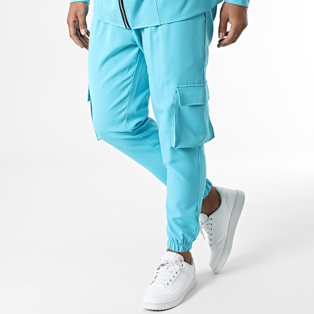 Frilivin - Set di pantaloni cargo e felpa con zip e cappuccio blu turchese