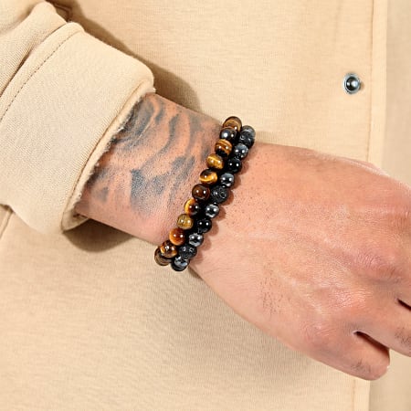 LBO - Set di 2 braccialetti di perline nere e marroni da 8 mm