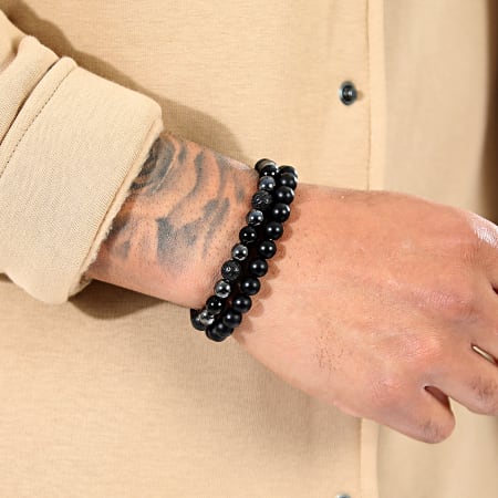LBO - Set di 2 bracciali di perle nere da 8 mm