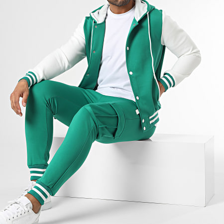 Zayne Paris  - Set giacca con cappuccio e pantaloni cargo Teddy Verde Bianco