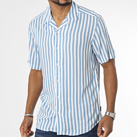 Only And Sons - Chemise Manches Courtes A Rayures Wayne Life Blanc Bleu Clair