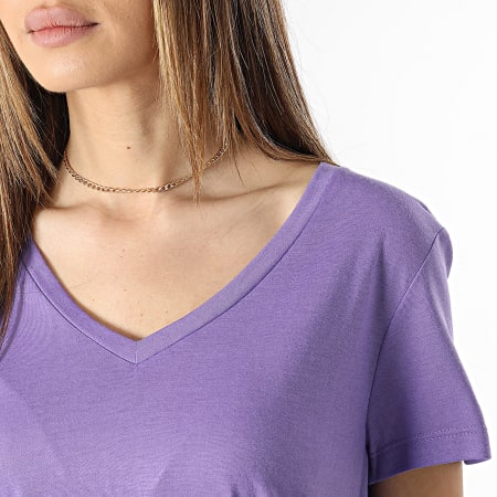 Vero Moda - Tee Shirt Col V Femme Spicy Violet