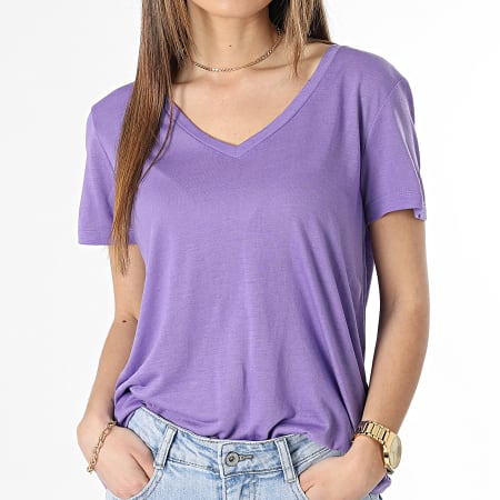 Vero Moda - Tee Shirt Col V Femme Spicy Violet