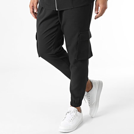 Frilivin - Set di felpa con cappuccio e pantaloni cargo neri