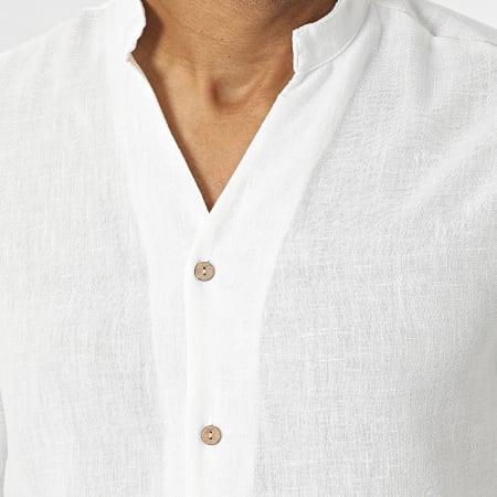 Frilivin - Camicia a maniche lunghe con scollo a V, bianco