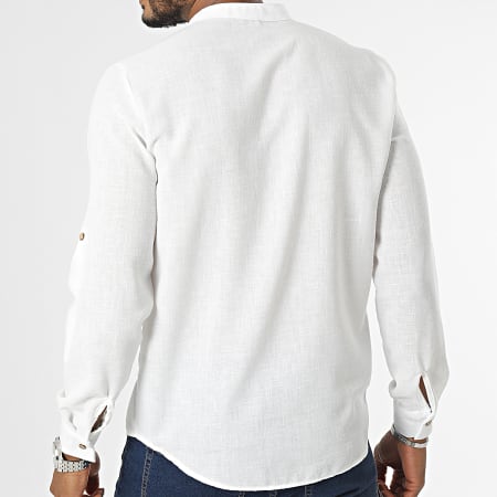 Frilivin - Camicia a maniche lunghe con scollo a V, bianco