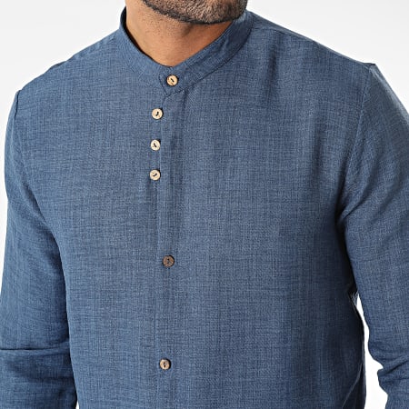 Frilivin - Camisa azul de manga larga con cuello mao