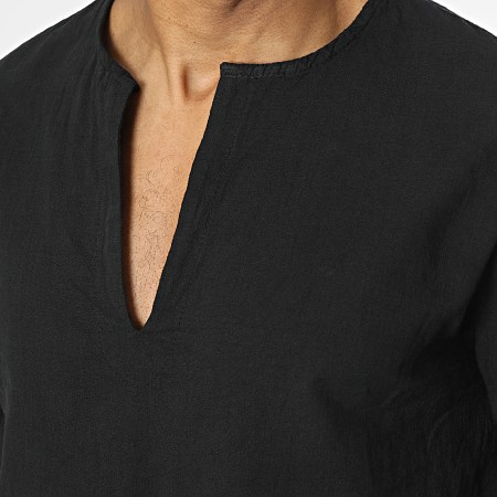 Frilivin - Camisa Manga Larga Cuello en V Negro