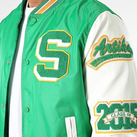 Veste Teddy Bomber Vert Et Blanc - Taille M - Neuf Avec étiquettes - Style Vintage Décontracté
