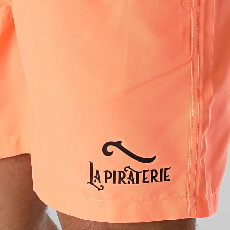 La Piraterie - Short De Bain Logo 2 Orange Fluo Noir