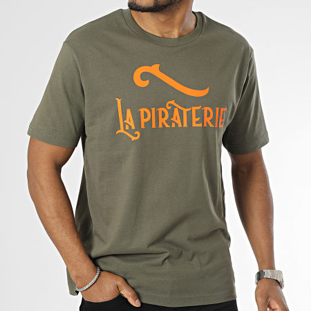 La Piraterie - Tee Shirt Oversize Large Logo Vert Kaki Orange