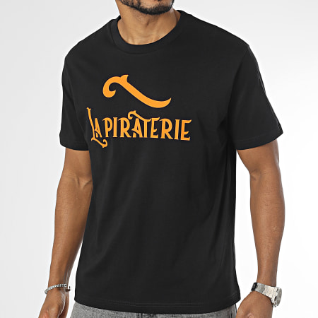 La Piraterie - Camiseta Oversize Logo Grande Negra Naranja