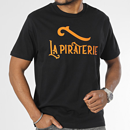 La Piraterie - Camiseta Oversize Logo Grande Negra Naranja