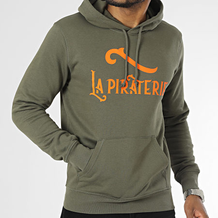 La Piraterie - Sweat Capuche Logo Vert Kaki Orange