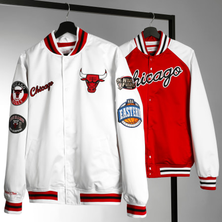 Mitchell and Ness - Giacca Teddy Chicago Bulls Primetime Satin Rosso Bianco