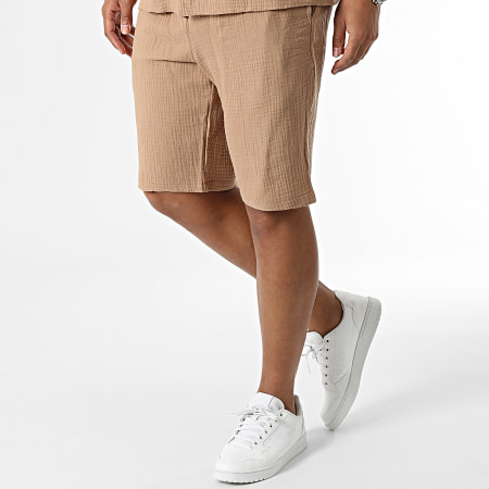Frilivin - Set camicia e pantaloncini a maniche corte color cammello