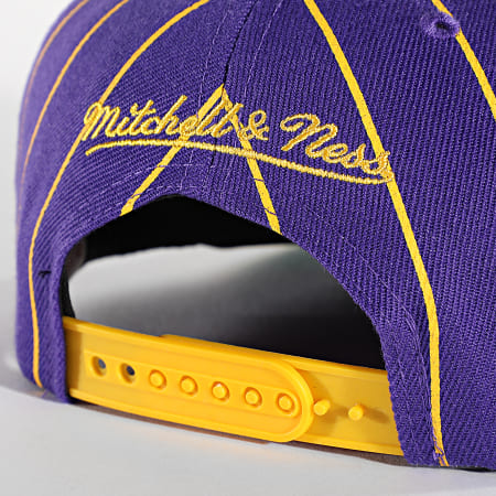 Mitchell and Ness - Cappello gessato Snapback Los Angeles Lakers Viola Giallo
