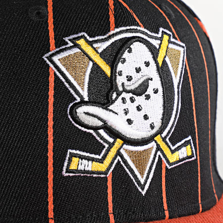 Mitchell and Ness - Casquette Snapback Team Pinstripe Anaheim Ducks Noir Orange
