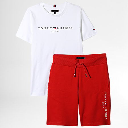 Tommy Hilfiger - Conjunto de camiseta y pantalón corto para niños 8186 Blanco Rojo