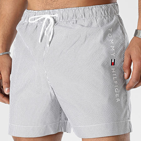 Tommy Hilfiger - Shorts de baño de rayas medianas con cordón 2903 Blanco Gris