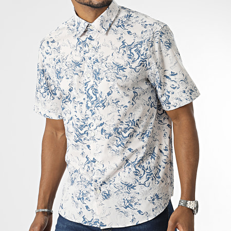 Selected - Camicia a maniche corte Relax Water Light Beige Navy Blue