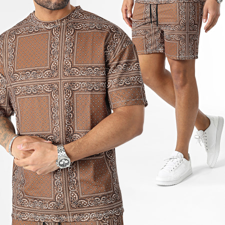 Frilivin - Set di maglietta marrone e pantaloncini da jogging con bandana