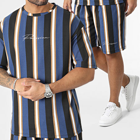 Aarhon - Conjunto de camiseta negra azul marino y pantalón corto de jogging