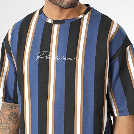 Aarhon - Conjunto de camiseta negra azul marino y pantalón corto de jogging