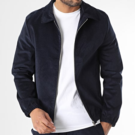 Aarhon - Set pantaloni cargo e giacca con zip in velluto blu navy