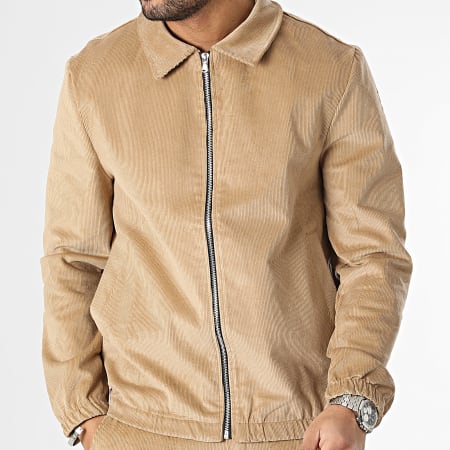 Aarhon - Conjunto de chaqueta con cremallera y pantalón cargo camel