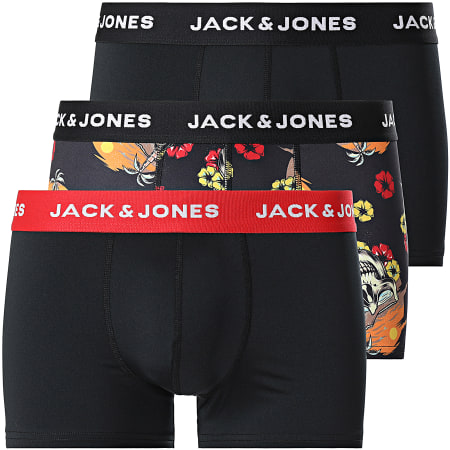 Jack And Jones - Set di 3 boxer con teschio a fiori nero