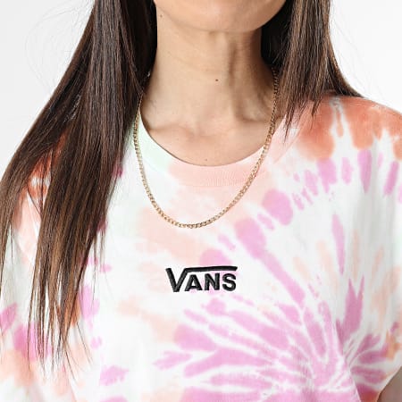 Vans - Robe Tee Shirt Femme Center Vee Rose Orange Blanc